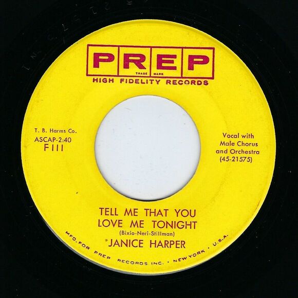 Janice Harper Tell Me That You Love Me Tonight / Bon Voyage 45 RPM Prep EX Pop - Picture 1 of 4